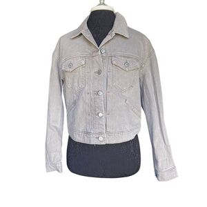Old Navy Cropped Long Sleeve Jean Jacket Neutral Beige Brown Women's Medium